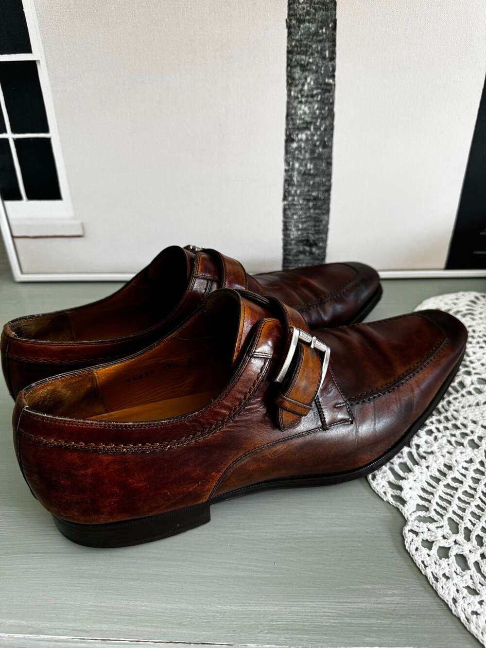 MAGNANNI Mauricio 15955 Brown Leather Single Monk Strap Buckle Dress Shoes 13